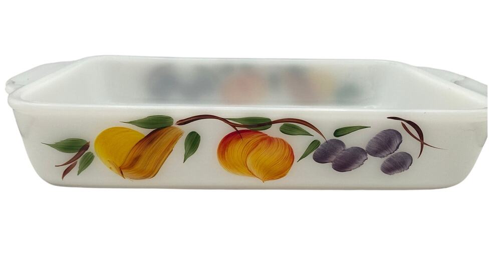 VTG Anchor Hocking Fire King Baking Casserole Pan Dish Hand Painted 10x6.5